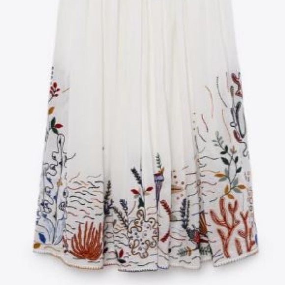 Zara Sea-Life Embroidered Long Cotton Skirt  Ecru XL - Picture 12 of 16